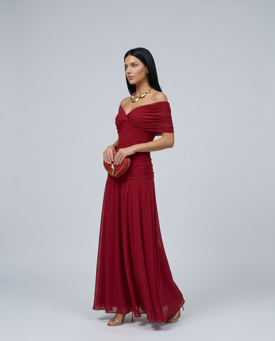 Abendkleid Damen mit Wickeloptik und V-Ausschnitt - 5 - Jasminaboutique.com