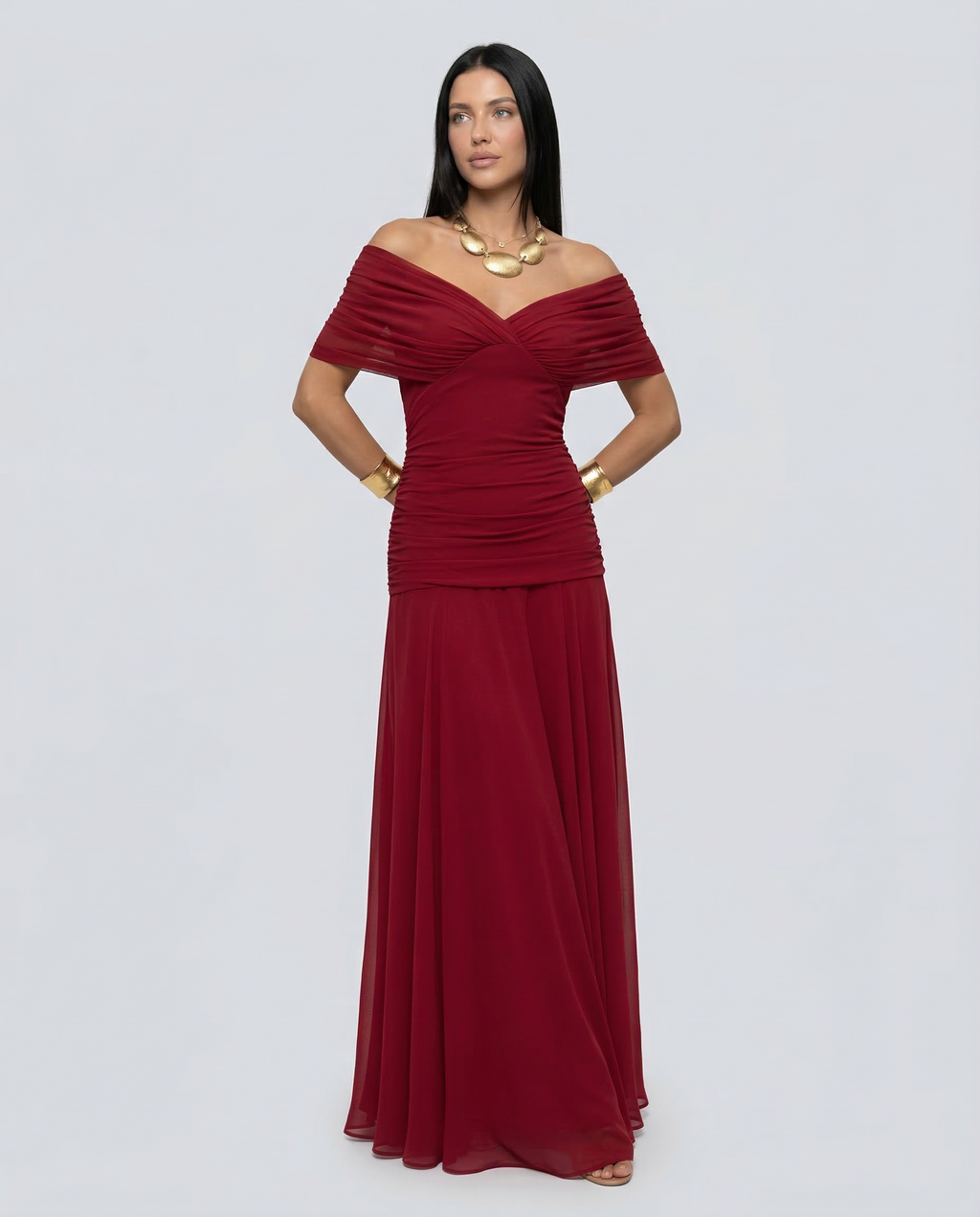 Abendkleid Damen mit Wickeloptik und V-Ausschnitt - 7 - Jasminaboutique.com