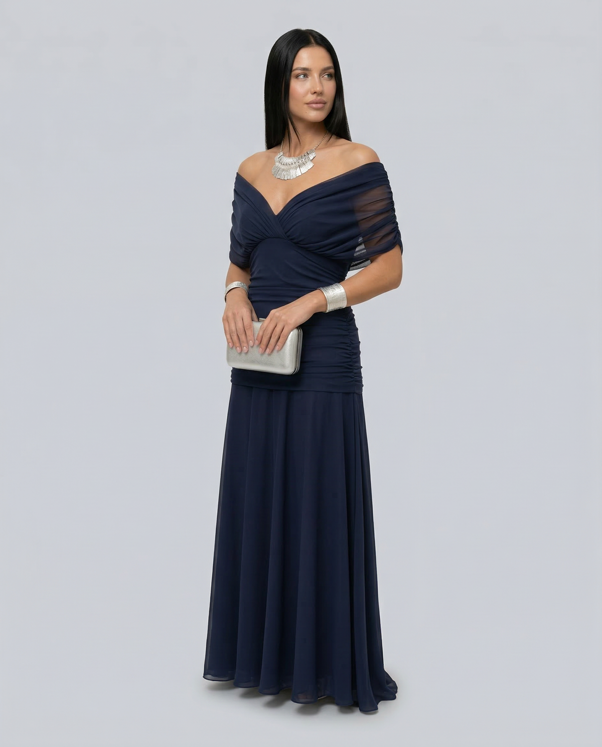 Abendkleid Damen mit Wickeloptik und V-Ausschnitt - 8 - Jasminaboutique.com