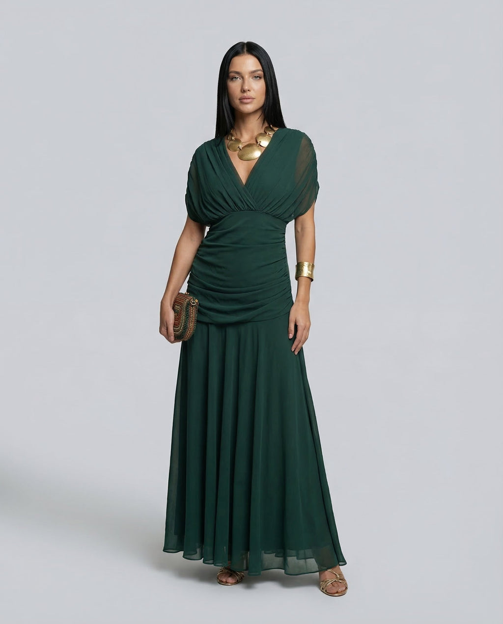 Abendkleid Damen mit Wickeloptik und V-Ausschnitt - 14 - Jasminaboutique.com