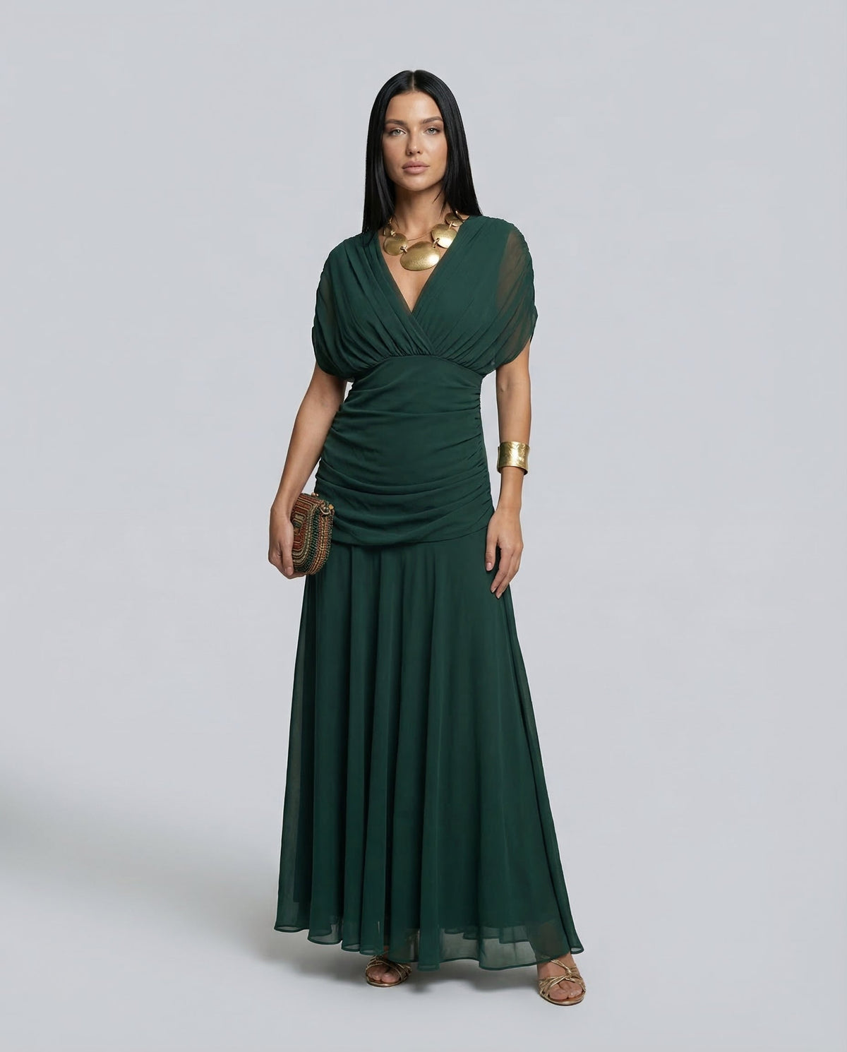 Abendkleid Damen mit Wickeloptik und V-Ausschnitt - 14 - Jasminaboutique.com