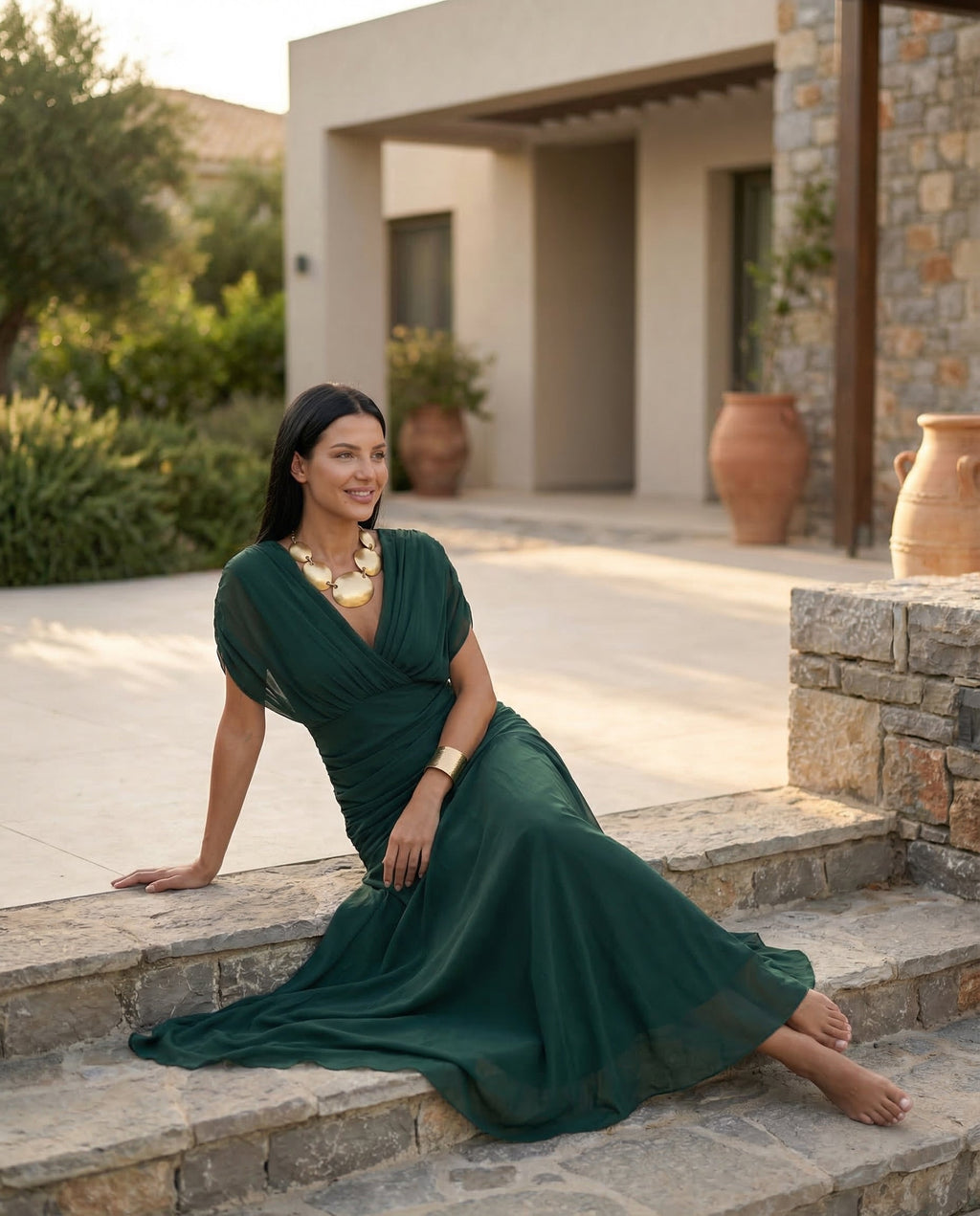 Abendkleid Damen mit Wickeloptik und V-Ausschnitt - 16 - Jasminaboutique.com