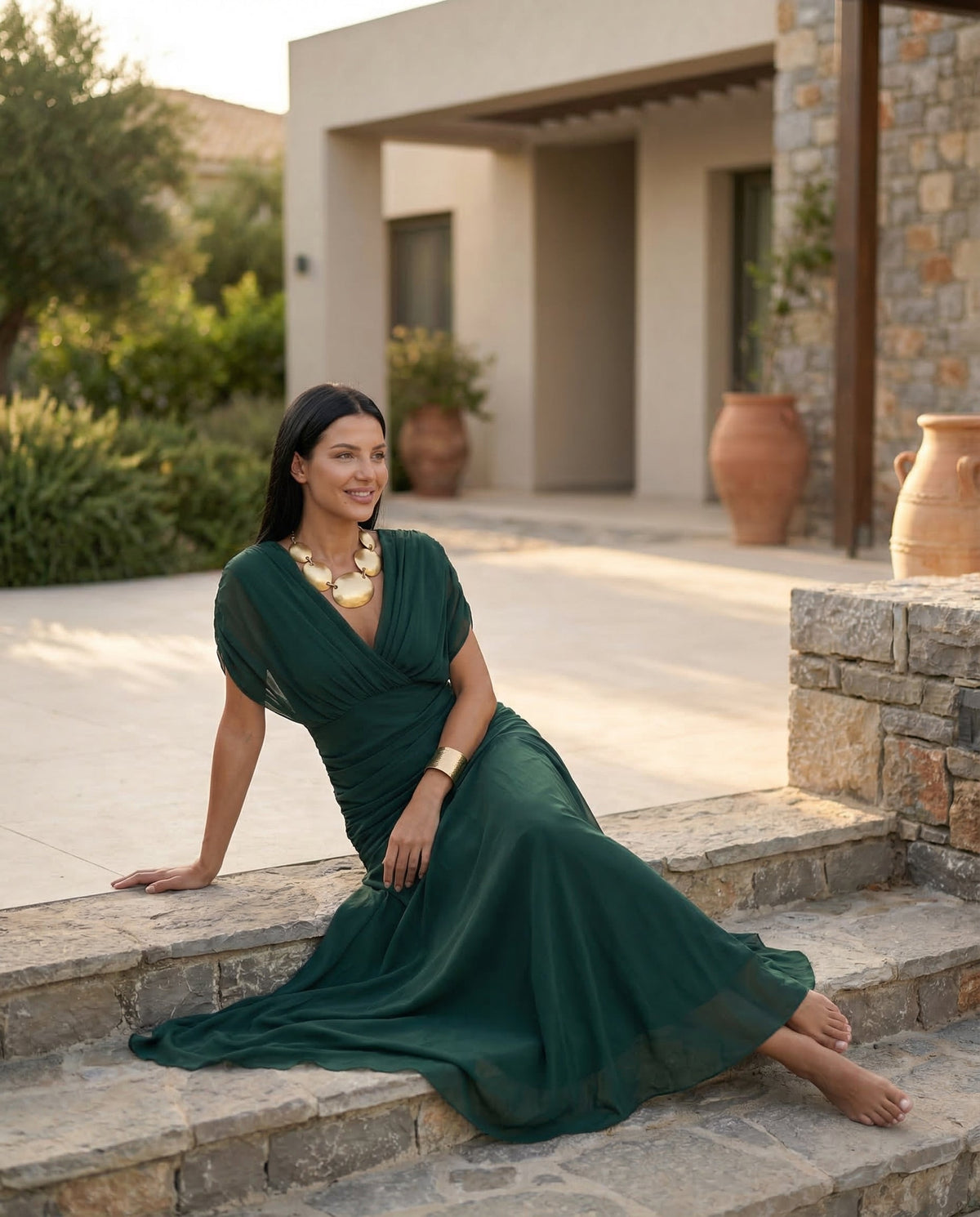 Abendkleid Damen mit Wickeloptik und V-Ausschnitt - 16 - Jasminaboutique.com