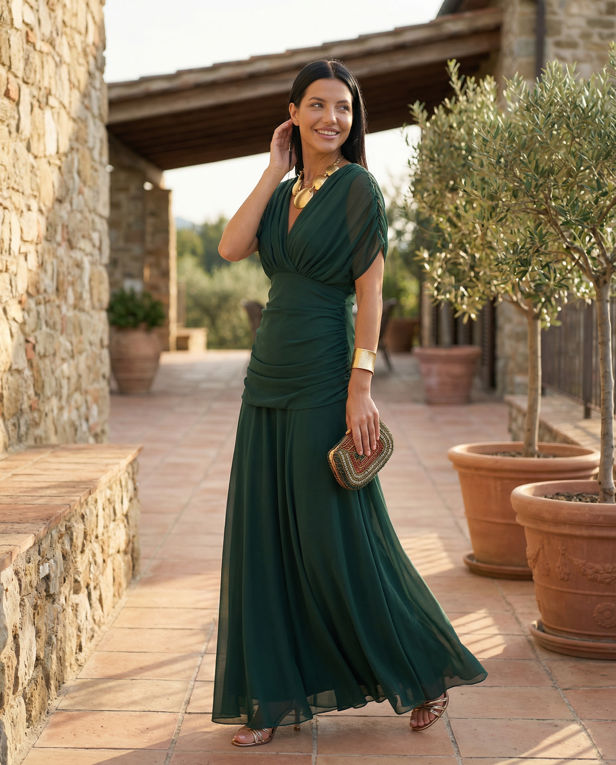 Abendkleid Damen mit Wickeloptik und V-Ausschnitt - 17 - Jasminaboutique.com
