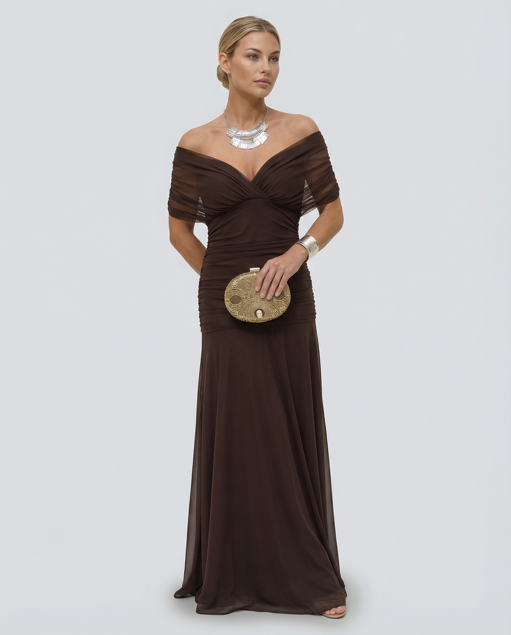 Abendkleid Damen mit Wickeloptik und V-Ausschnitt - 25 - Jasminaboutique.com