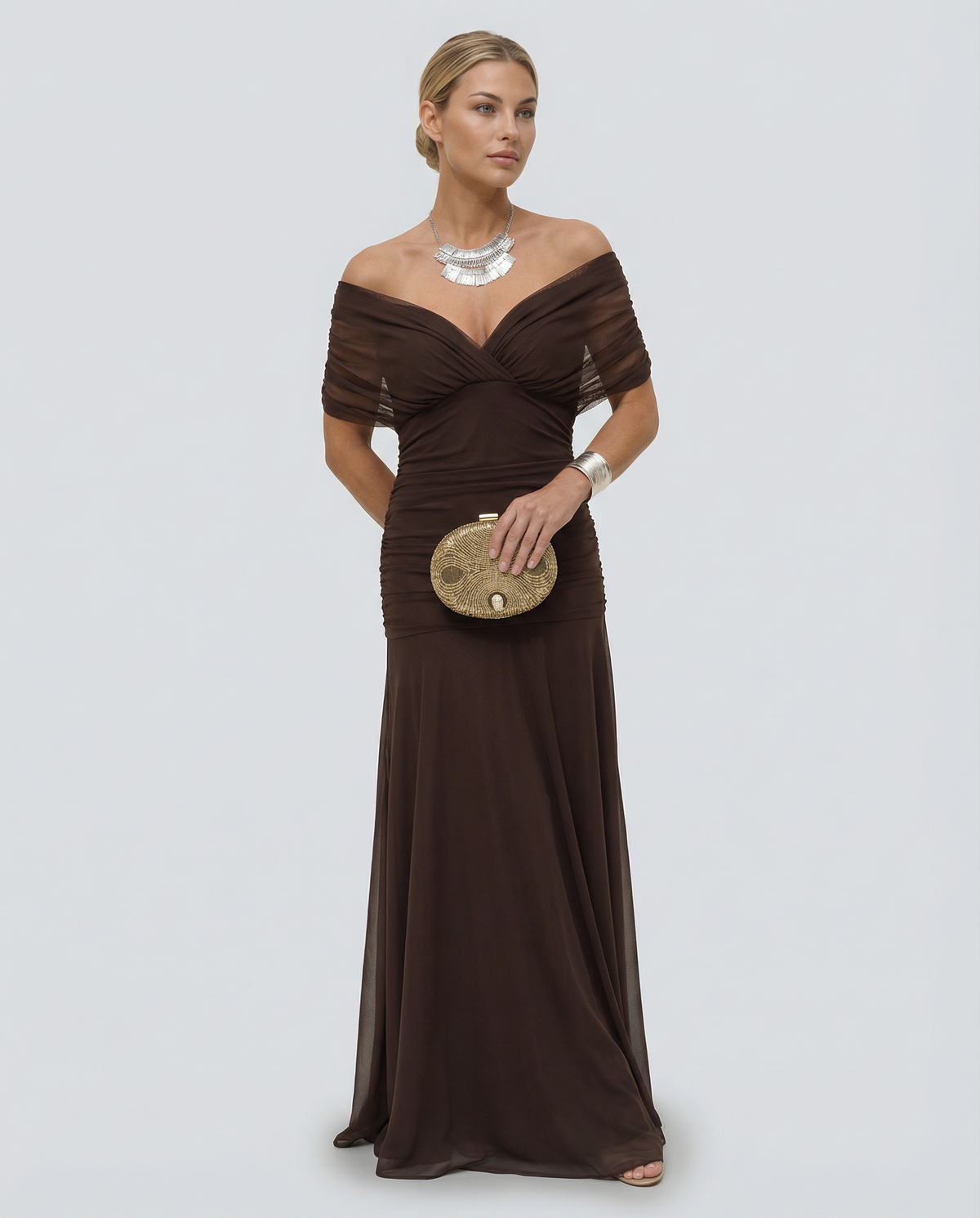 Abendkleid Damen mit Wickeloptik und V-Ausschnitt - 25 - Jasminaboutique.com