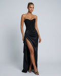 Maxikleid Damen mit Corsagen-Oberteil und hohem Schlitz - 1 - Jasminaboutique.com