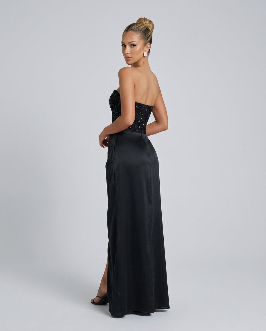 Maxikleid Damen mit Corsagen-Oberteil und hohem Schlitz - 2 - Jasminaboutique.com