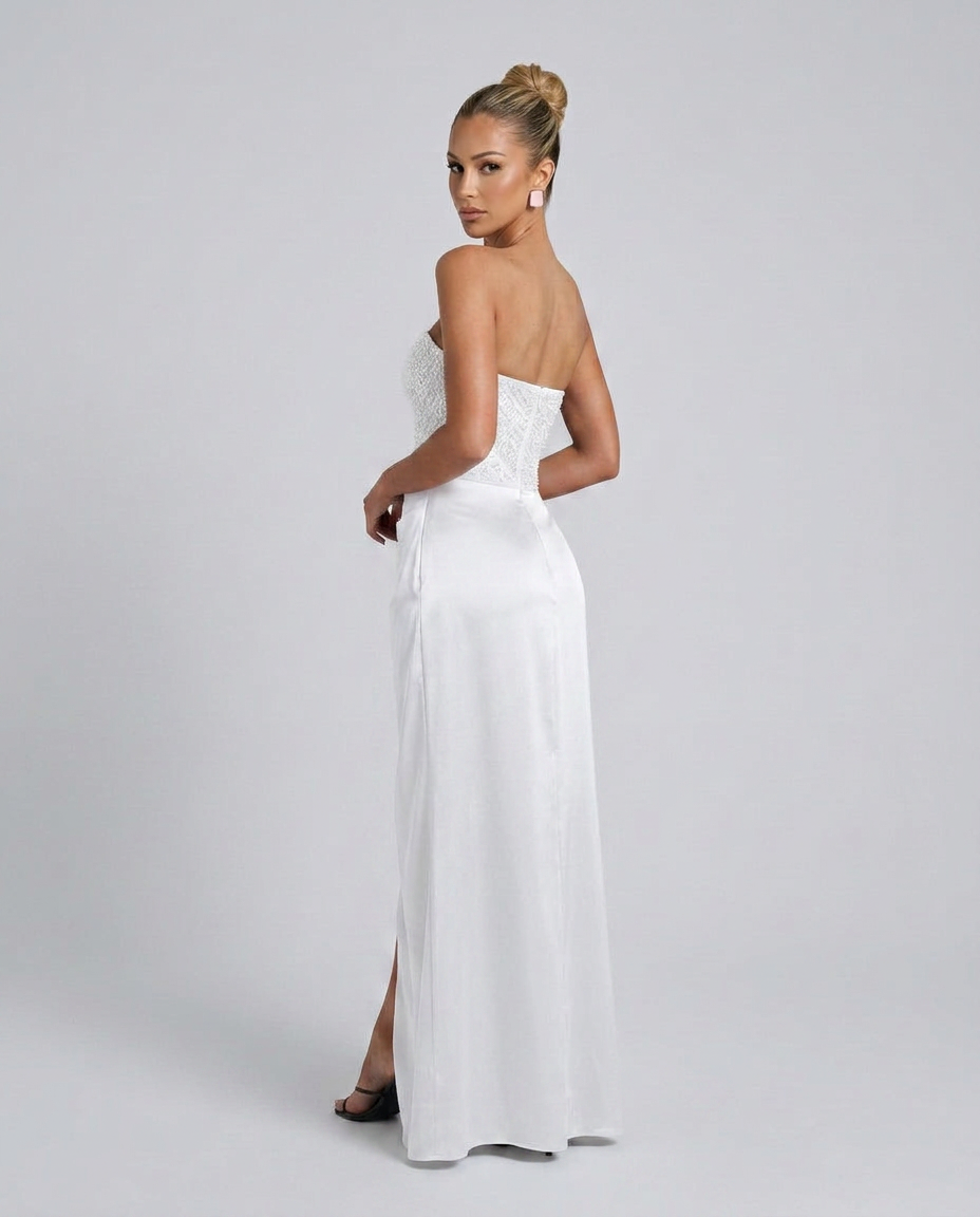 Maxikleid Damen mit Corsagen-Oberteil und hohem Schlitz - 5 - Jasminaboutique.com