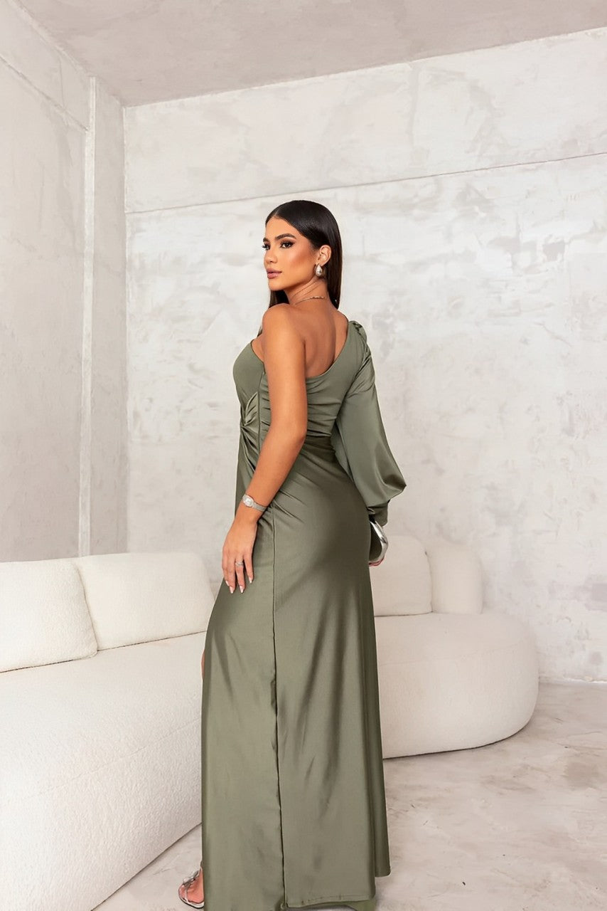 Maxikleid Damen mit Wickeloptik und V-Ausschnitt, figurbetont - 2 - Jasminaboutique.com