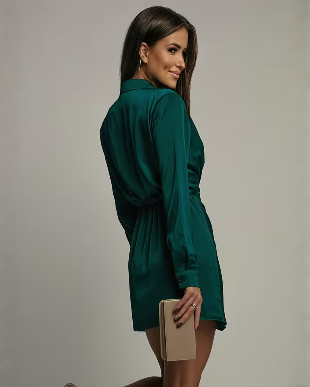 Wickelkleid Damen mit langem Arm und V-Ausschnitt - 7 - Jasminaboutique.com