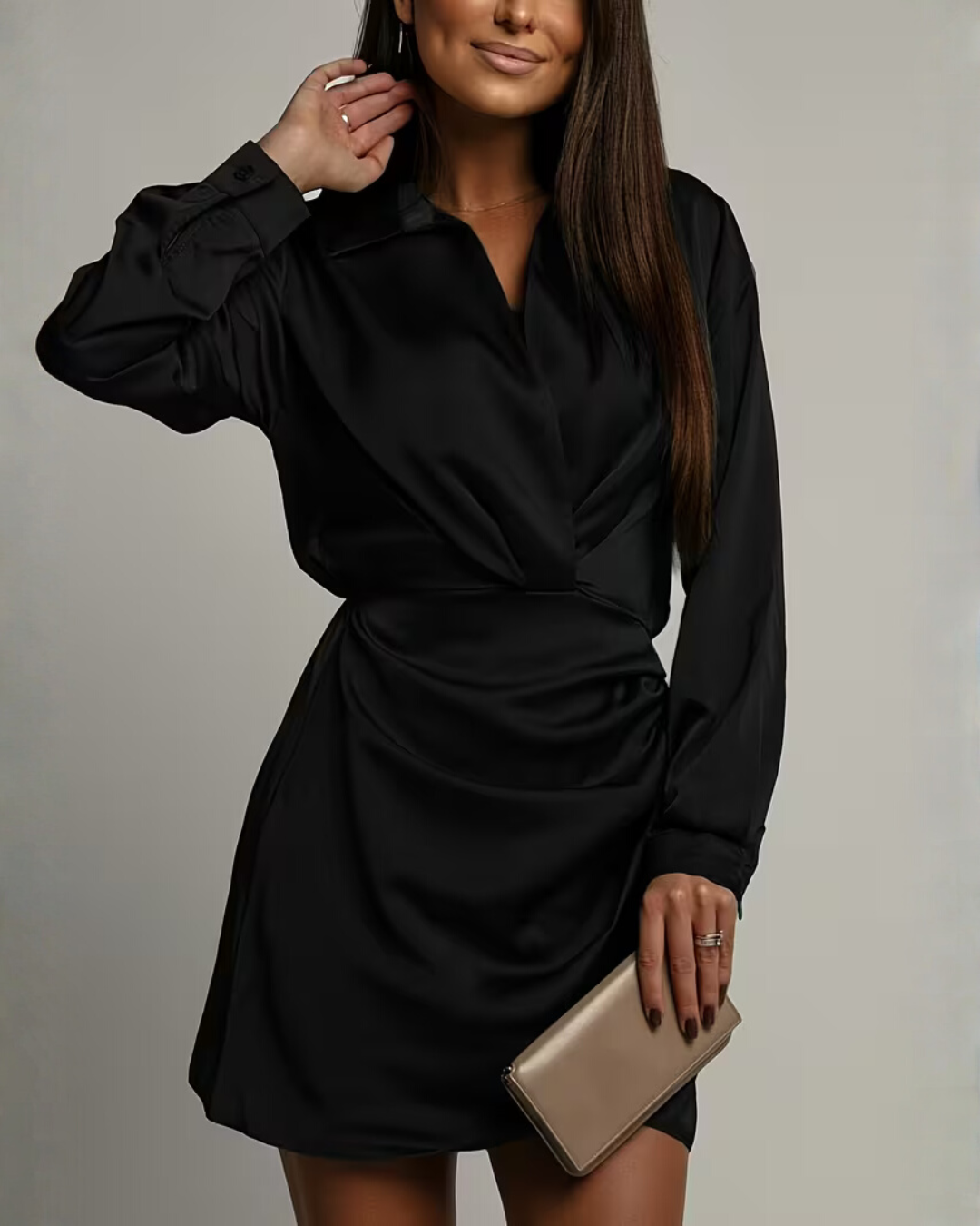 Wickelkleid Damen mit langem Arm und V-Ausschnitt - 8 - Jasminaboutique.com