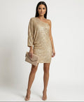 Wickelkleid Damen mit Ein-Schulter-Schnitt und Glitzer-Details - 1 - Jasminaboutique.com
