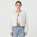 Faux Fur Jacke Damen - Kurzer Schnitt mit Rundhalsausschnitt - 1 - Jasminaboutique.com