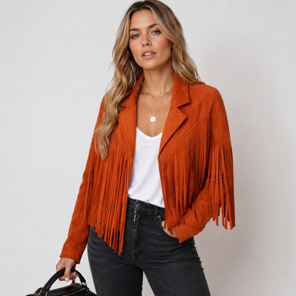 Fransenjacke Damen mit tailliertem Schnitt und auffälligen Fransen - 1 - Jasminaboutique.com