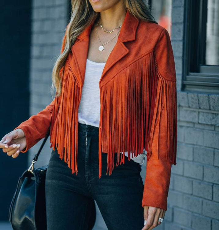 Fransenjacke Damen mit tailliertem Schnitt und auffälligen Fransen - 7 - Jasminaboutique.com