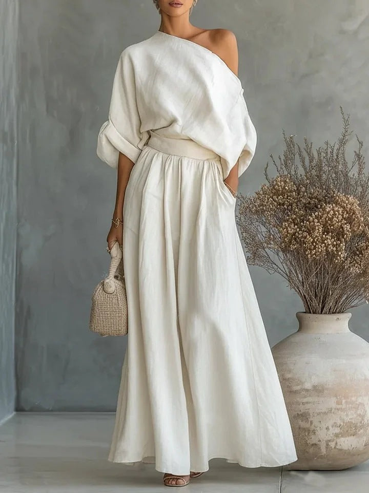 Maxikleid Damen mit One-Shoulder Schnitt und lässiger Passform - 7 - Jasminaboutique.com