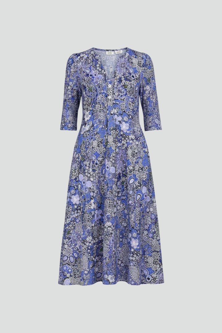 Midi Kleid Damen V-Ausschnitt Halbarm Blütenmuster - 1 - Jasminaboutique.com