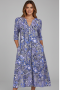 Midi Kleid Damen V-Ausschnitt Halbarm Blütenmuster - 2 - Jasminaboutique.com