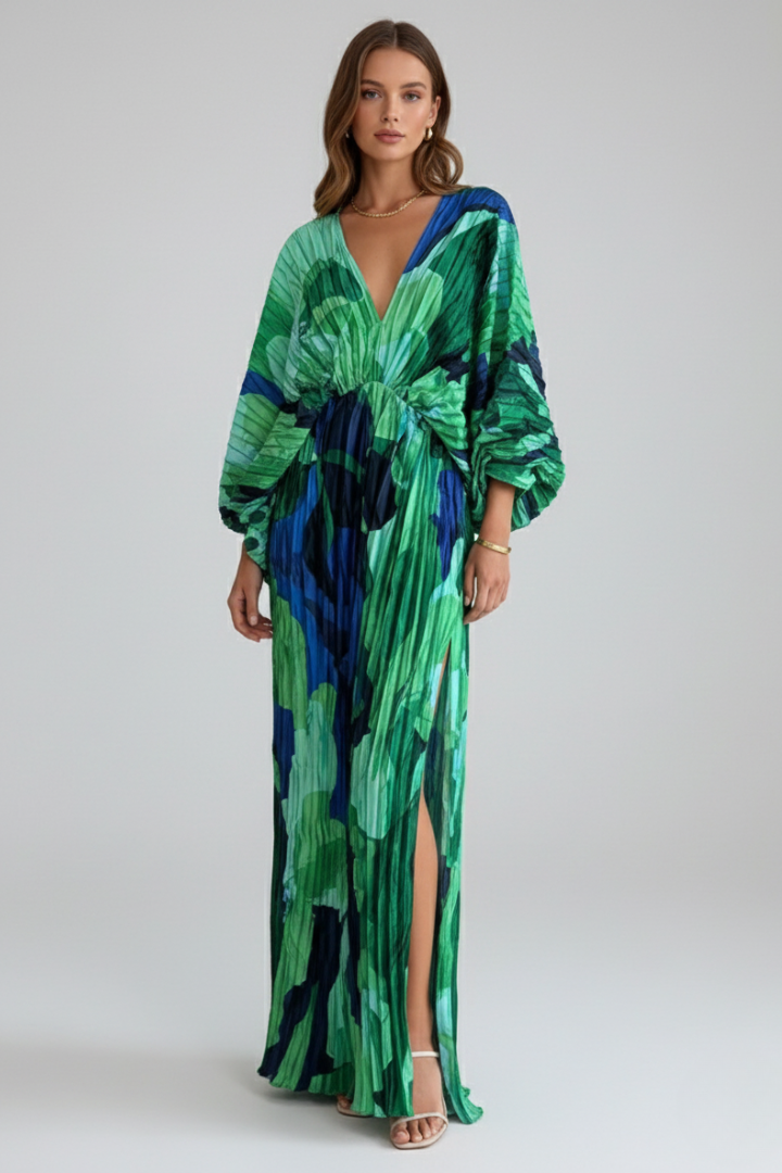 Maxikleid Damen mit V-Ausschnitt und Wickeloptik - 1 - Jasminaboutique.com