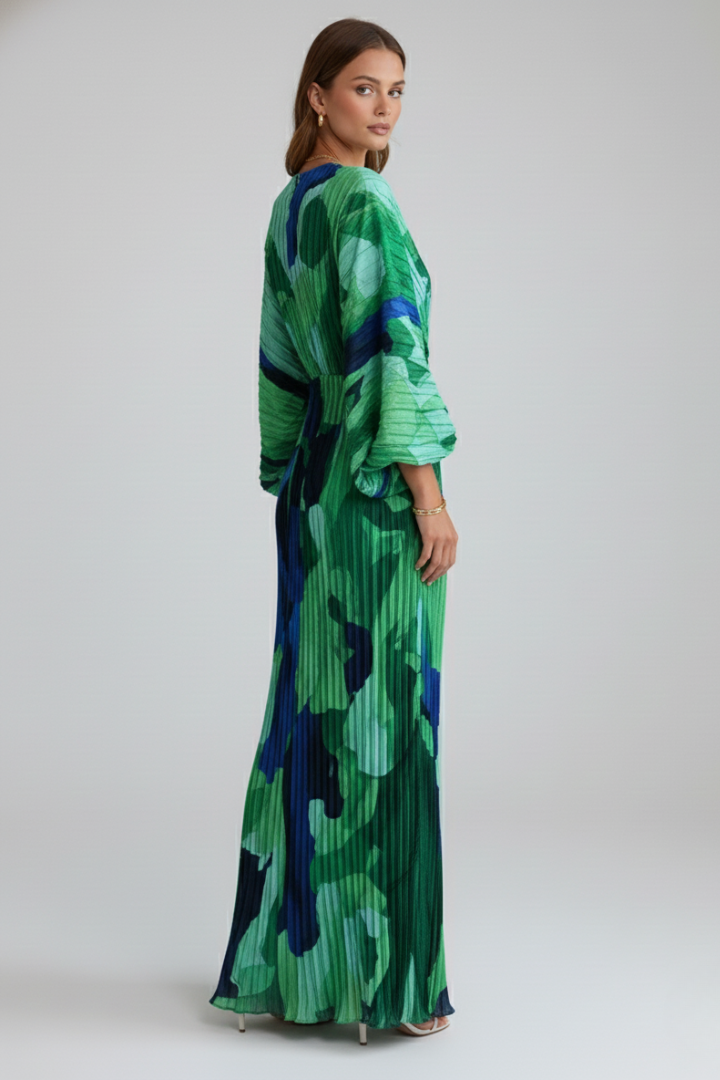 Maxikleid Damen mit V-Ausschnitt und Wickeloptik - 3 - Jasminaboutique.com