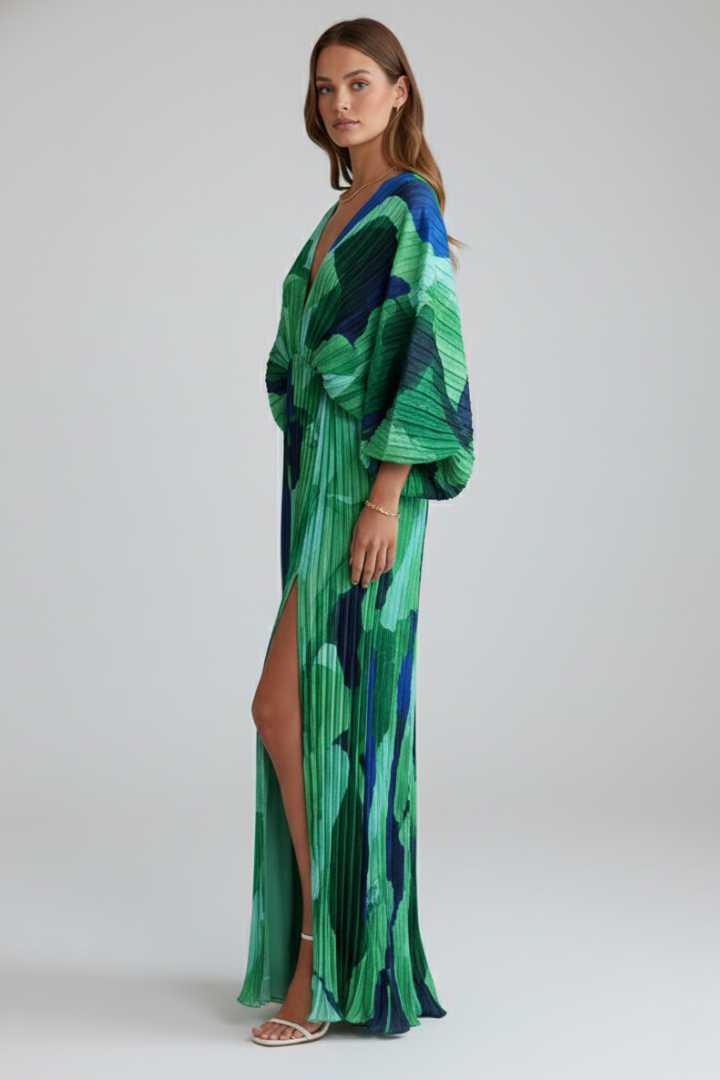 Maxikleid Damen mit V-Ausschnitt und Wickeloptik - 4 - Jasminaboutique.com