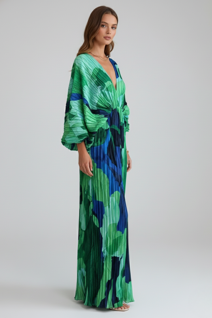 Maxikleid Damen mit V-Ausschnitt und Wickeloptik - 5 - Jasminaboutique.com