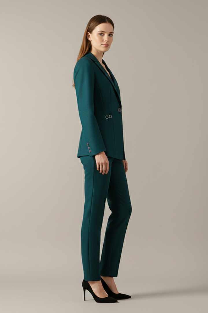 Blazer Set Damen mit Ein-Knopf und geraden Hosen - 3 - Jasminaboutique.com