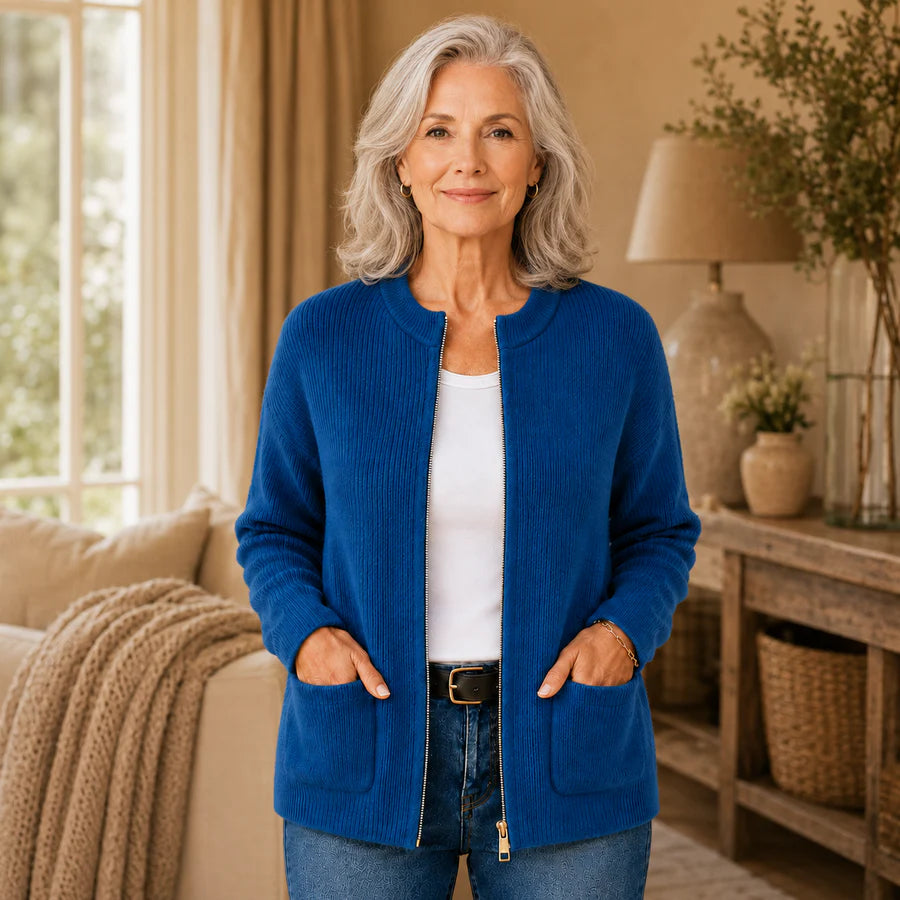 Cardigan Damen mit Taschen und Stehkragen, lässige Passform - 4 - Jasminaboutique.com