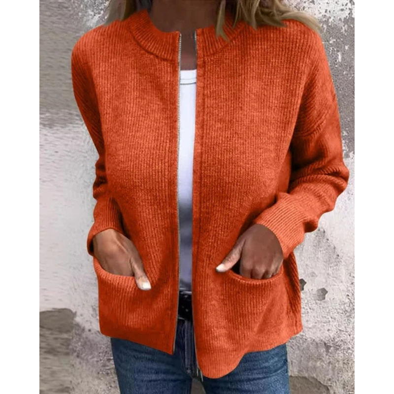 Cardigan Damen mit Taschen und Stehkragen, lässige Passform - 5 - Jasminaboutique.com