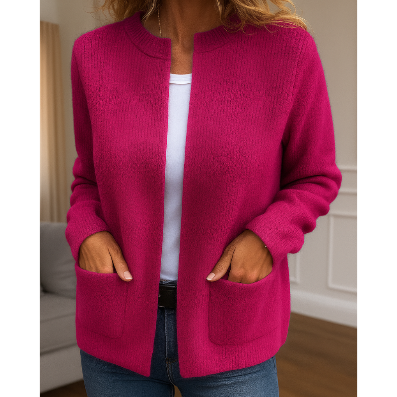 Cardigan Damen mit Taschen und Stehkragen, lässige Passform - 6 - Jasminaboutique.com