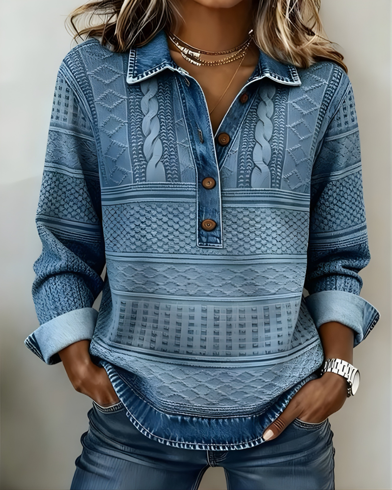 Pullover Damen mit Kragen und Knopfleiste, gestreift - 1 - Jasminaboutique.com