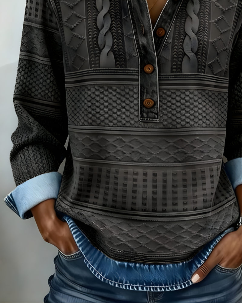Pullover Damen mit Kragen und Knopfleiste, gestreift - 7 - Jasminaboutique.com