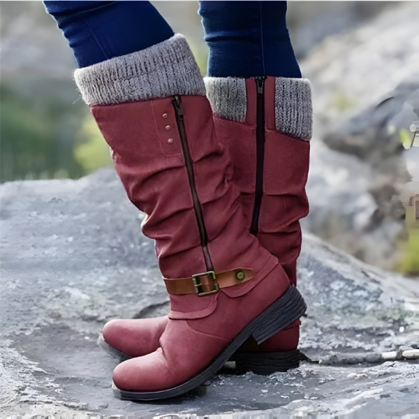 Stiefel Damen mit Falten und Riemen, Knöchelhoch - 2 - Jasminaboutique.com