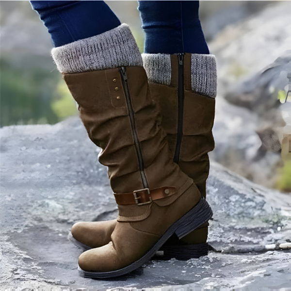 Stiefel Damen mit Falten und Riemen, Knöchelhoch - 3 - Jasminaboutique.com