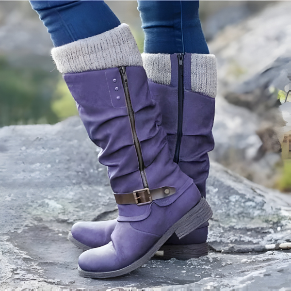 Stiefel Damen mit Falten und Riemen, Knöchelhoch - 4 - Jasminaboutique.com