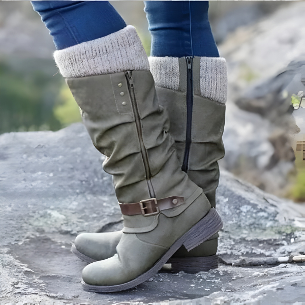 Stiefel Damen mit Falten und Riemen, Knöchelhoch - 5 - Jasminaboutique.com