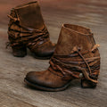 Block-Heel Stiefeletten Damen mit Wickelriemen und Reißverschluss - 2 - Jasminaboutique.com
