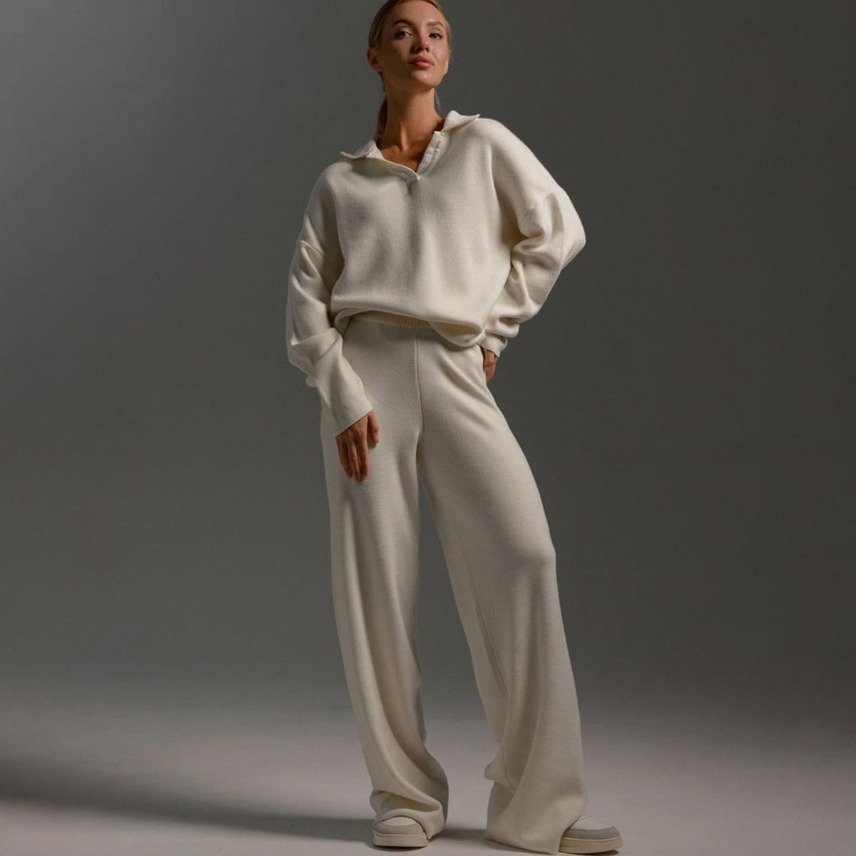 Lounge Set Damen mit Kragen und weitem Bein - 1 - Jasminaboutique.com