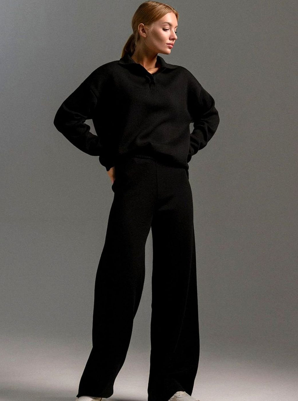 Lounge Set Damen mit Kragen und weitem Bein - 2 - Jasminaboutique.com
