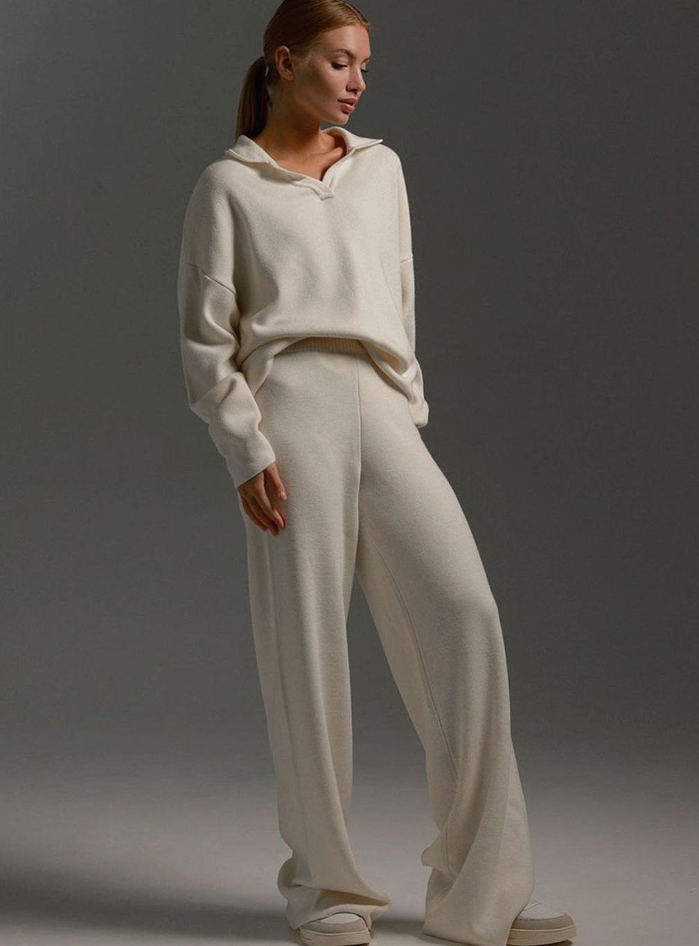 Lounge Set Damen mit Kragen und weitem Bein - 6 - Jasminaboutique.com