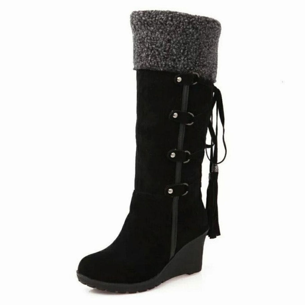 Wedge-Stiefel Damen mit Kunstfell und Schnürung - 3 - Jasminaboutique.com