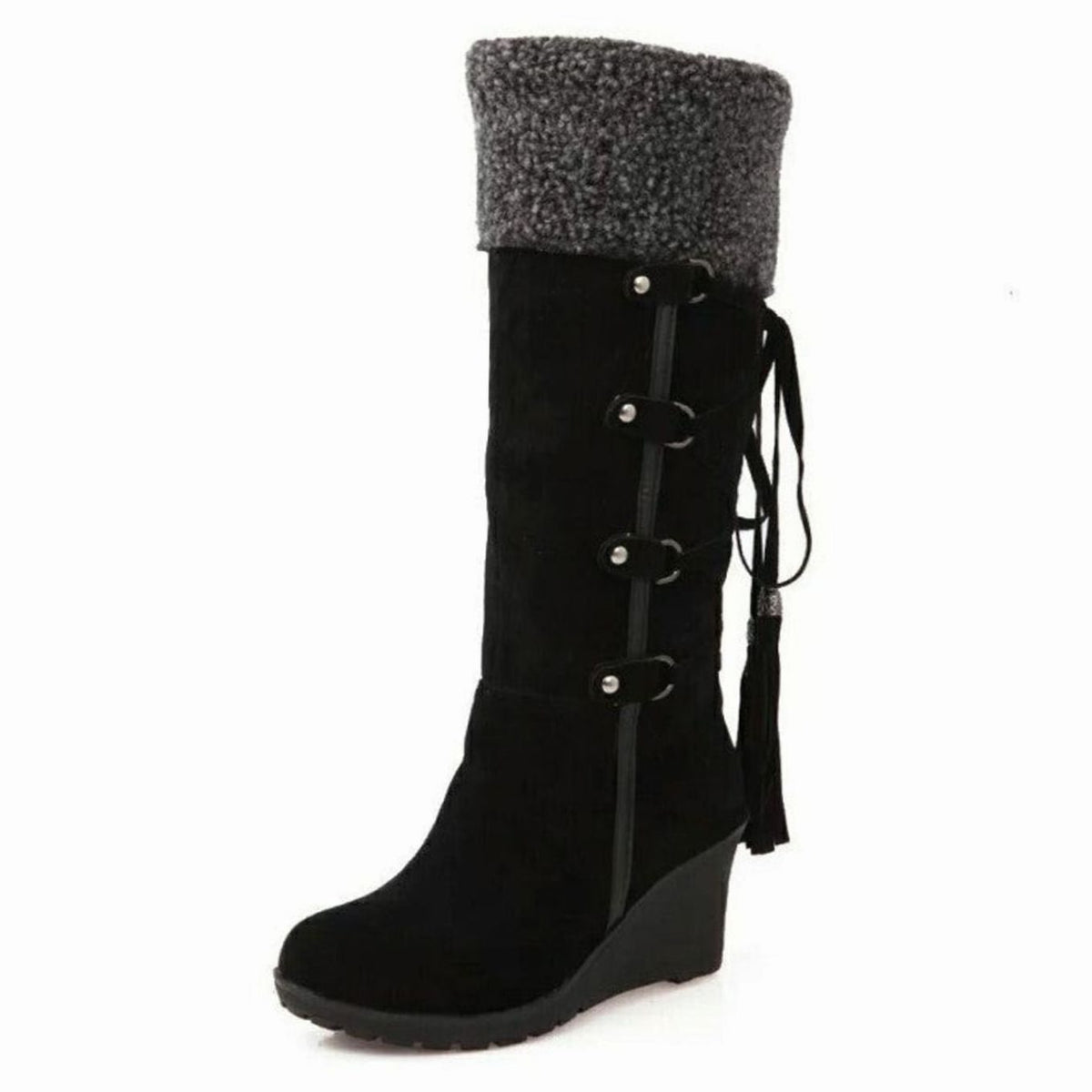 Wedge-Stiefel Damen mit Kunstfell und Schnürung - 3 - Jasminaboutique.com