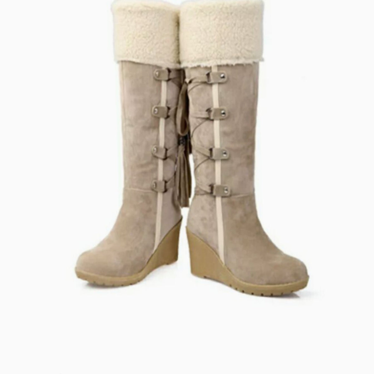 Wedge-Stiefel Damen mit Kunstfell und Schnürung - 4 - Jasminaboutique.com
