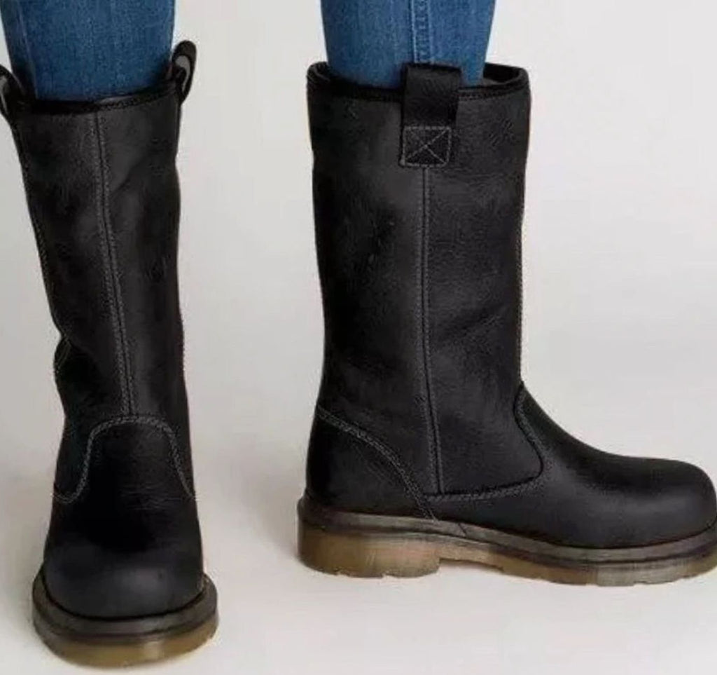 Stiefel Damen mit Rundkopf und praktischem Zugdesign - 2 - Jasminaboutique.com