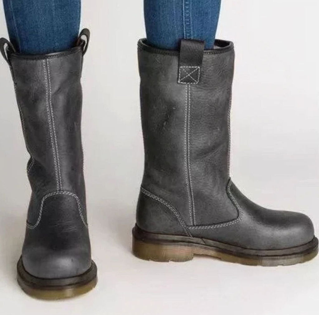 Stiefel Damen mit Rundkopf und praktischem Zugdesign - 3 - Jasminaboutique.com