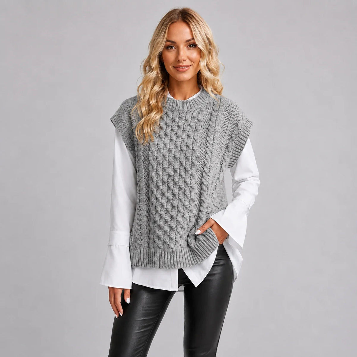 Weste Damen mit Rundhalsausschnitt und ärmellosem Schnitt, in verschiedenen Farben - 2 - Jasminaboutique.com