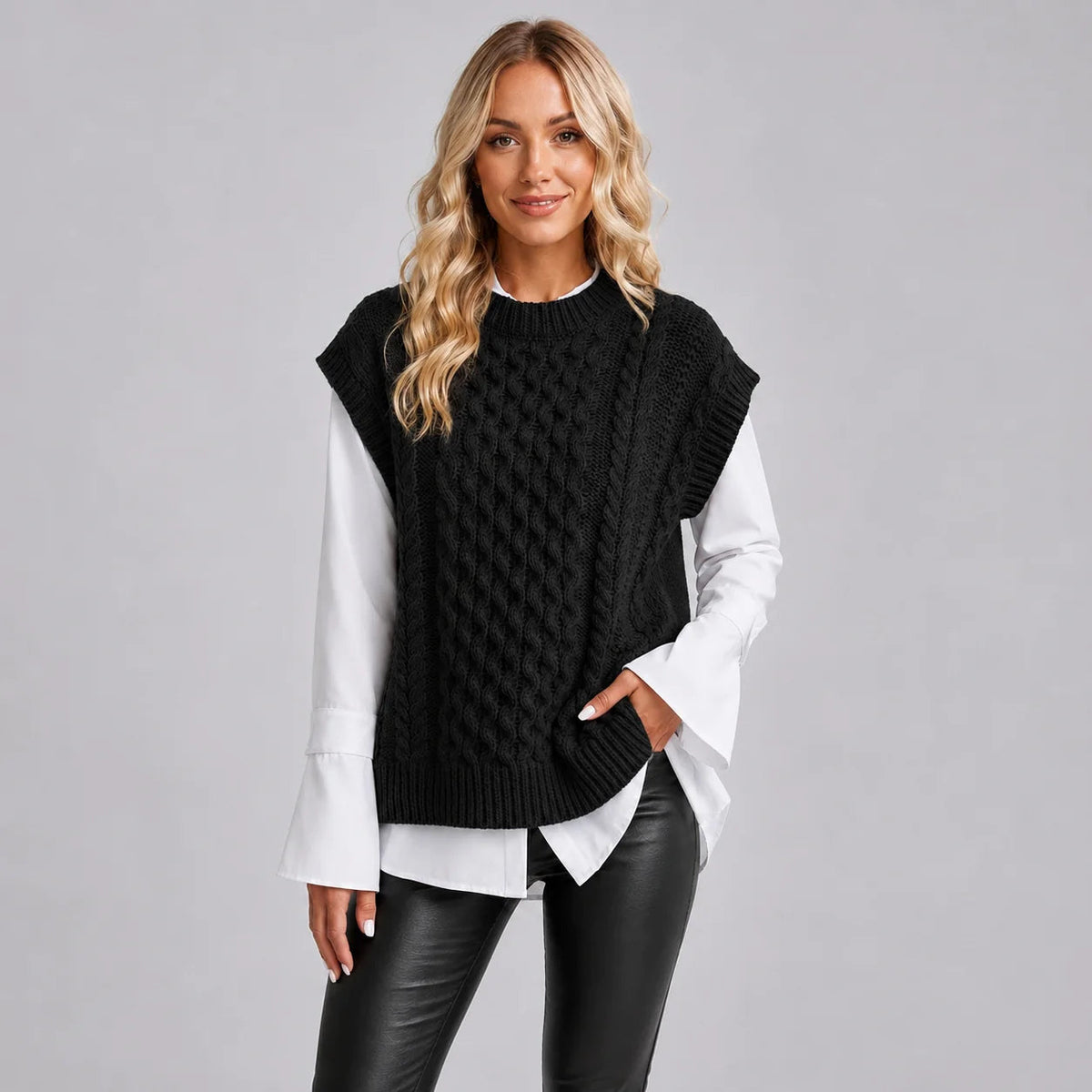 Weste Damen mit Rundhalsausschnitt und ärmellosem Schnitt, in verschiedenen Farben - 3 - Jasminaboutique.com