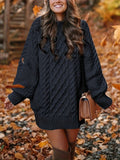Pullover Kleid Damen mit Zopfmuster und langem Arm - 1 - Jasminaboutique.com