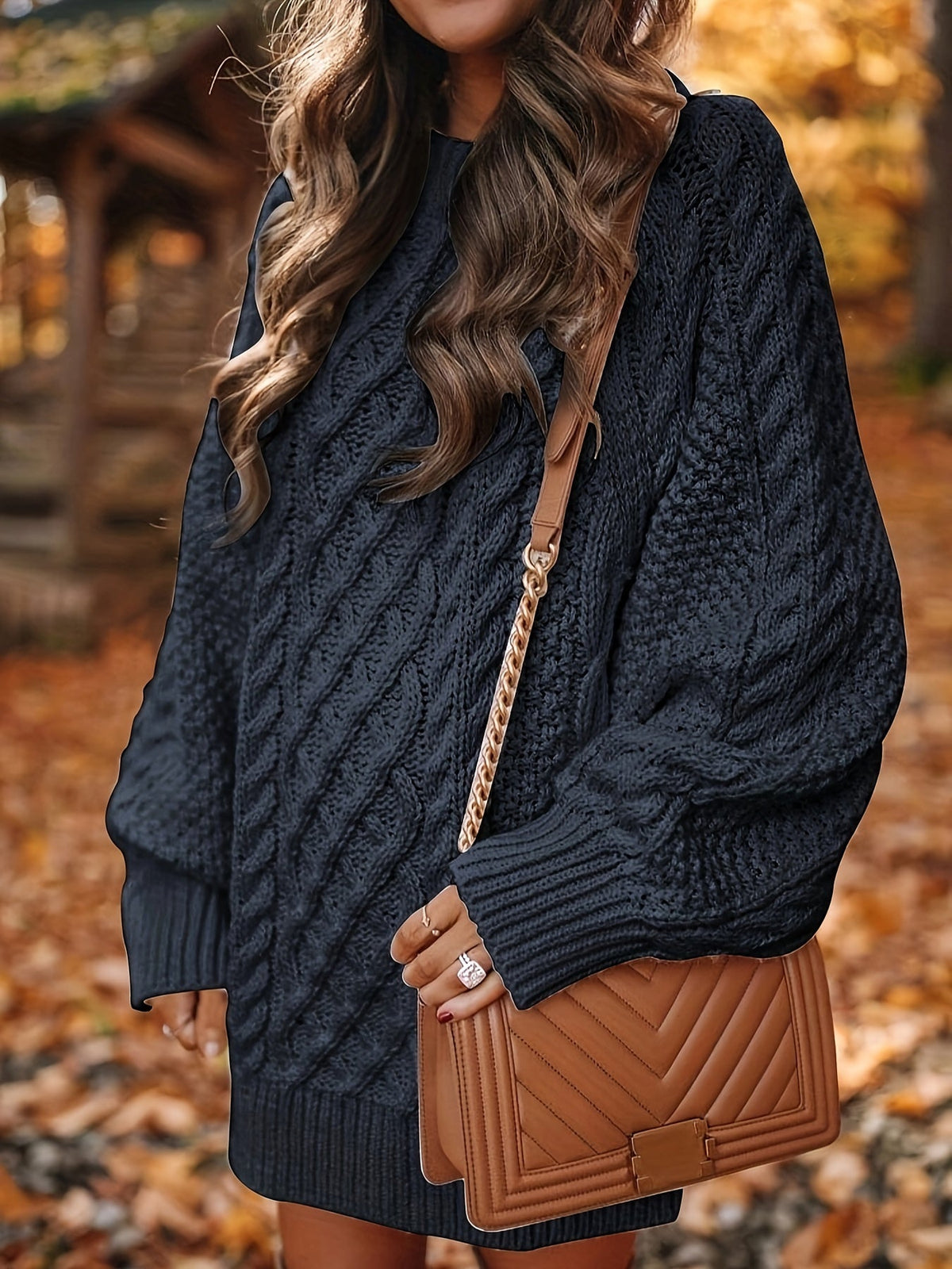 Pullover Kleid Damen mit Zopfmuster und langem Arm - 2 - Jasminaboutique.com